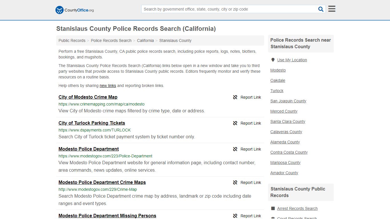 Police Records Search - Stanislaus County, CA (Accidents & Arrest Records)